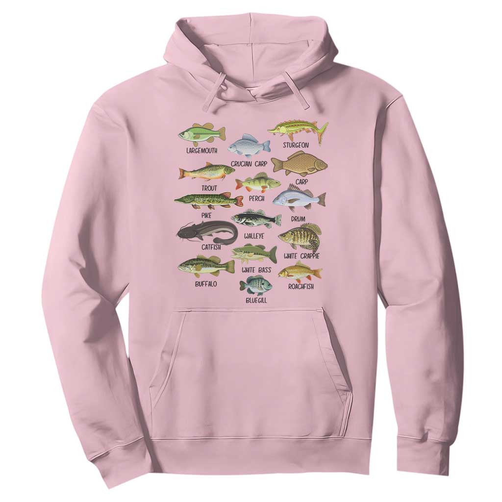 Freshwater Fish Species Hoodie Funny Fishing Types Fisherman Dad TS02 Light Pink Print Your Wear