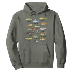 Freshwater Fish Species Hoodie Funny Fishing Types Fisherman Dad TS02 Military Green Print Your Wear