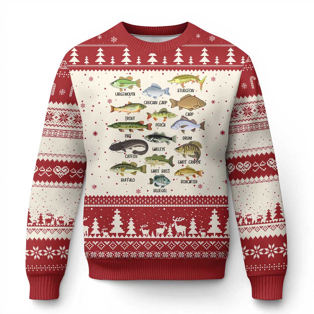 Freshwater Fish Species Ugly Christmas Sweater Funny Fishing Types Fisherman Dad TS02 Beige Red Print Your Wear