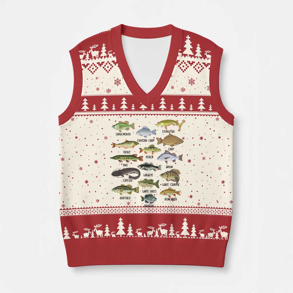 Freshwater Fish Species V-Neck Knit Sweater Vest Funny Fishing Types Fisherman Dad TS02 Beige Red Print Your Wear