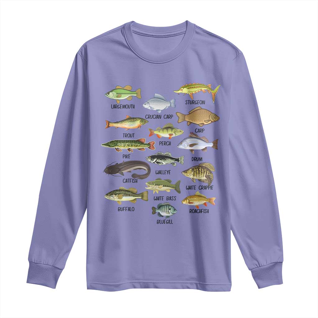 Freshwater Fish Species Long Sleeve Shirt Funny Fishing Types Fisherman Dad TS02 Violet Print Your Wear