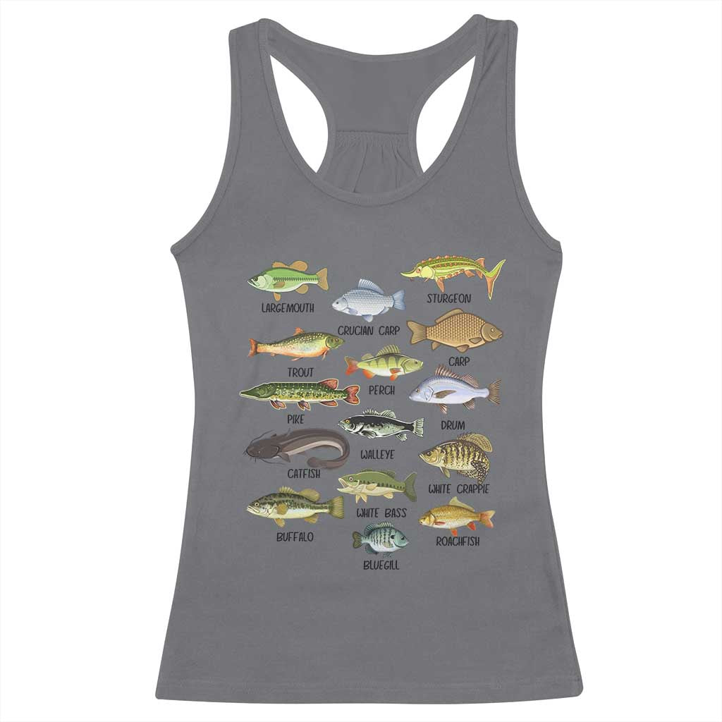Freshwater Fish Species Racerback Tank Top Funny Fishing Types Fisherman Dad TS02 Charcoal Print Your Wear