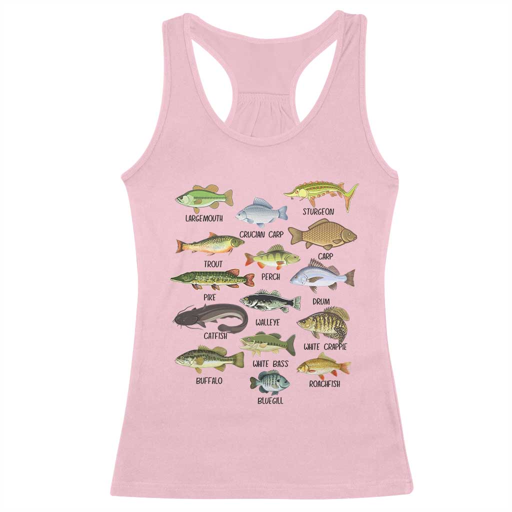 Freshwater Fish Species Racerback Tank Top Funny Fishing Types Fisherman Dad TS02 Light Pink Print Your Wear