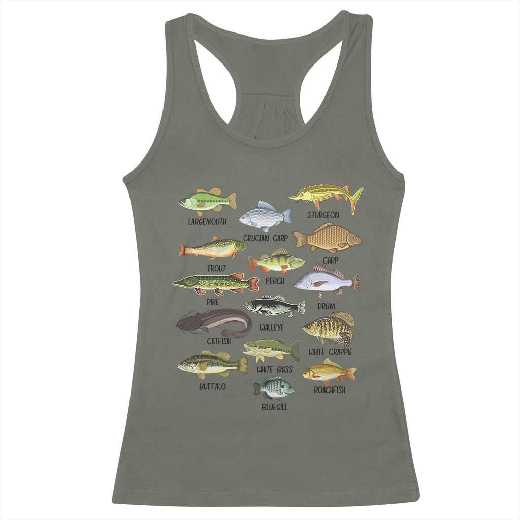 Freshwater Fish Species Racerback Tank Top Funny Fishing Types Fisherman Dad TS02 Military Green Print Your Wear