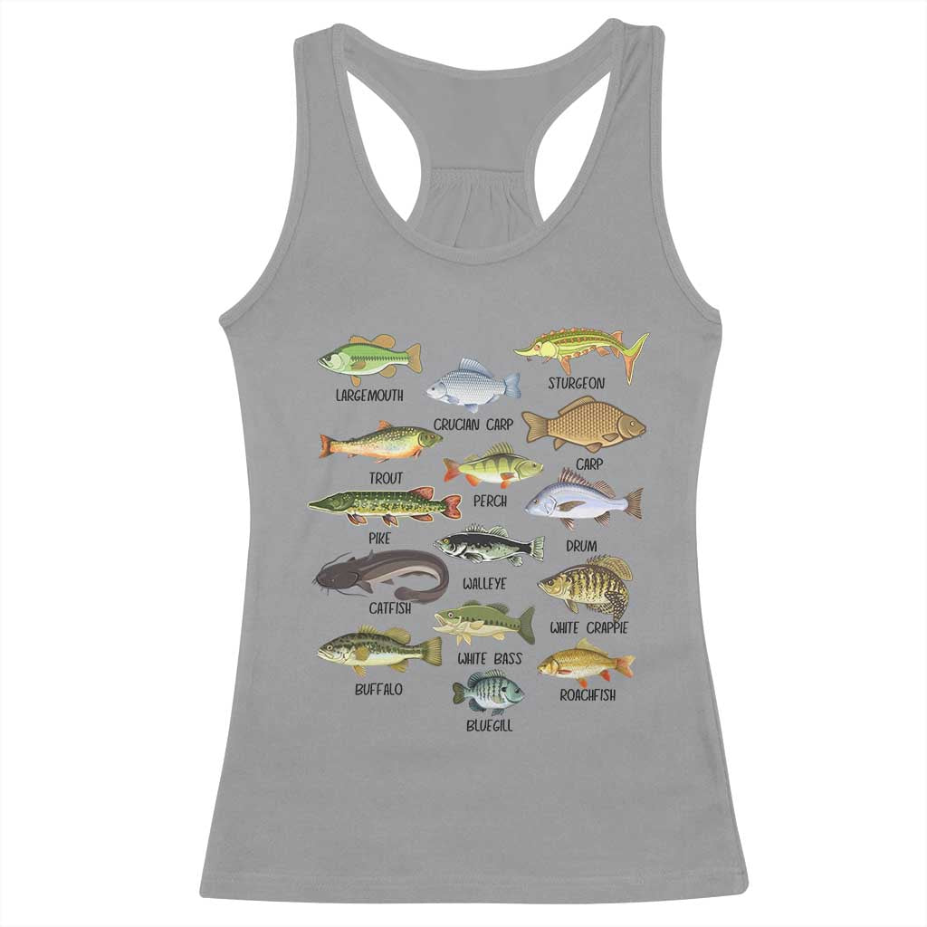 Freshwater Fish Species Racerback Tank Top Funny Fishing Types Fisherman Dad TS02 Sport Gray Print Your Wear