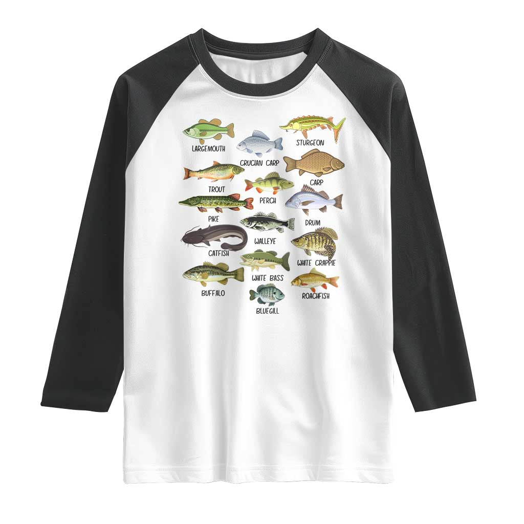 Freshwater Fish Species Raglan Shirt Funny Fishing Types Fisherman Dad TS02 White Black Print Your Wear