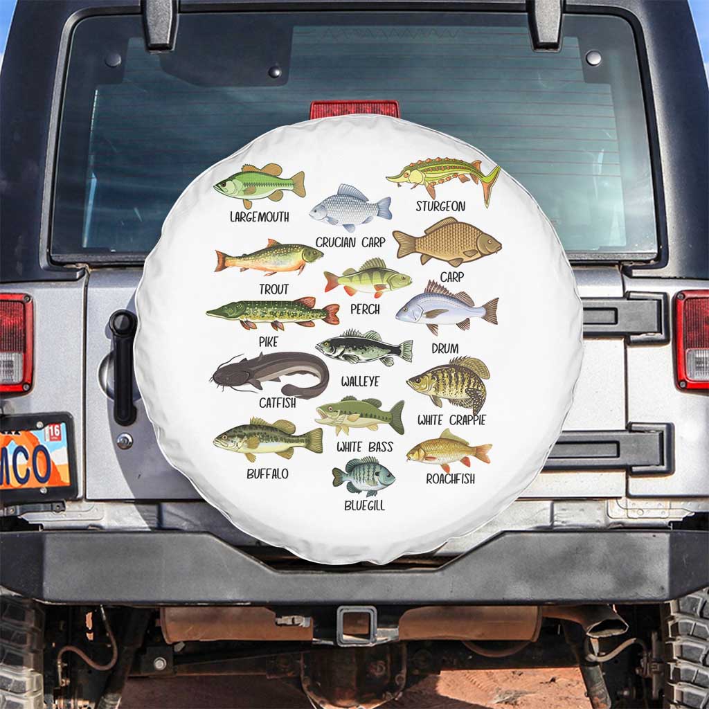 Freshwater Fish Species Spare Tire Cover Funny Fishing Types Fisherman Dad TS02 No hole White Print Your Wear
