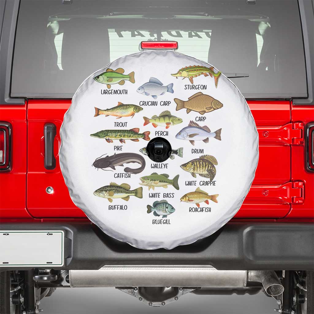 Freshwater Fish Species Spare Tire Cover Funny Fishing Types Fisherman Dad TS02 White Print Your Wear