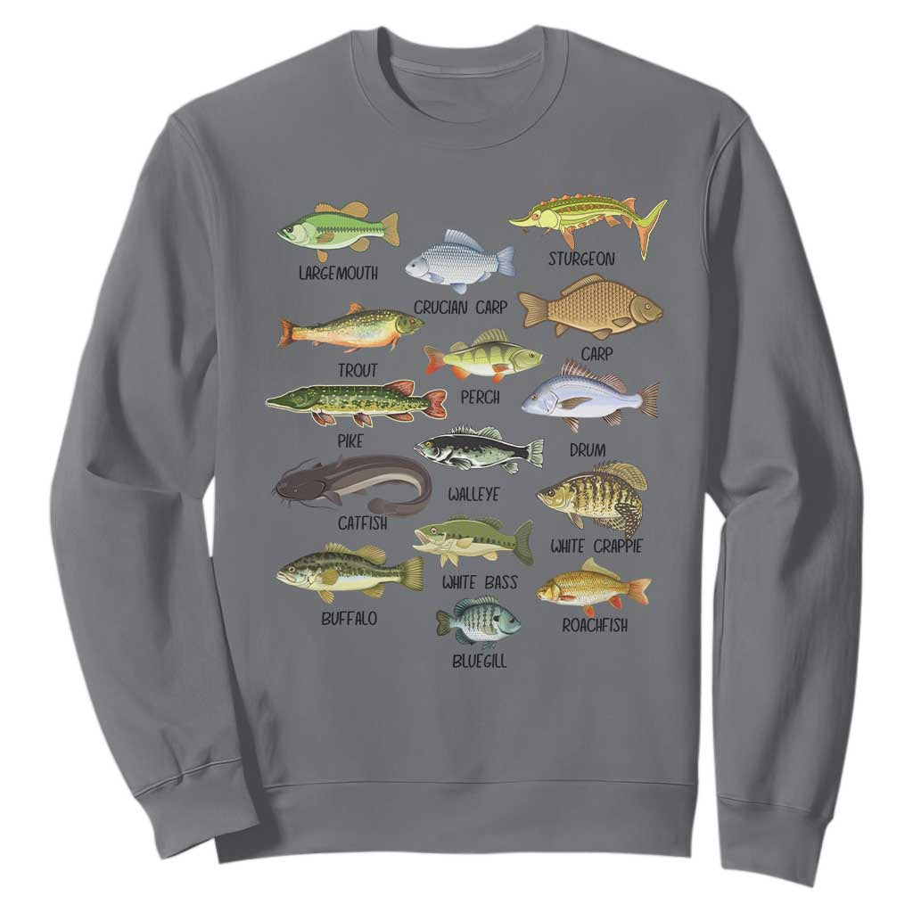 Freshwater Fish Species Sweatshirt Funny Fishing Types Fisherman Dad TS02 Charcoal Print Your Wear