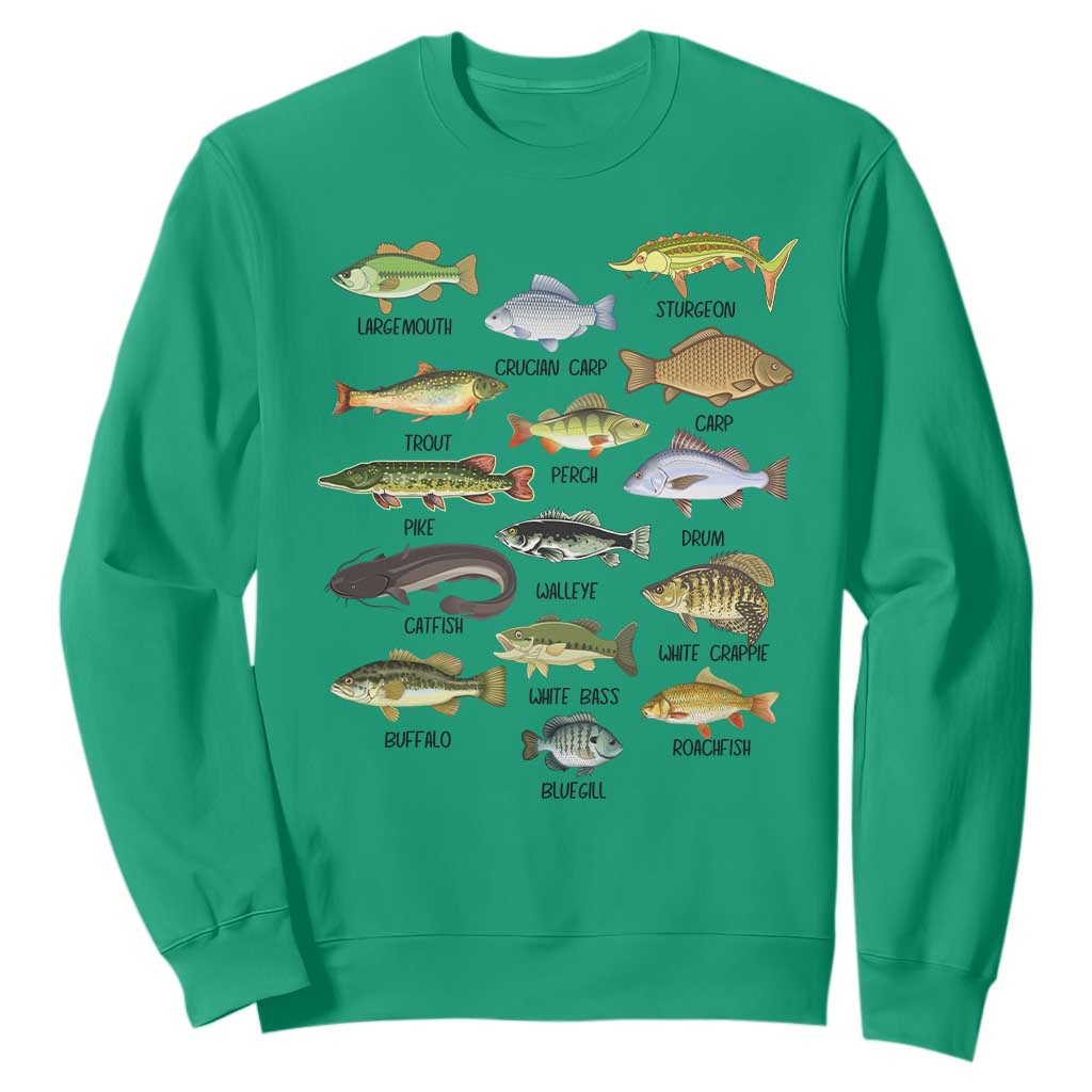 Freshwater Fish Species Sweatshirt Funny Fishing Types Fisherman Dad TS02 Irish Green Print Your Wear