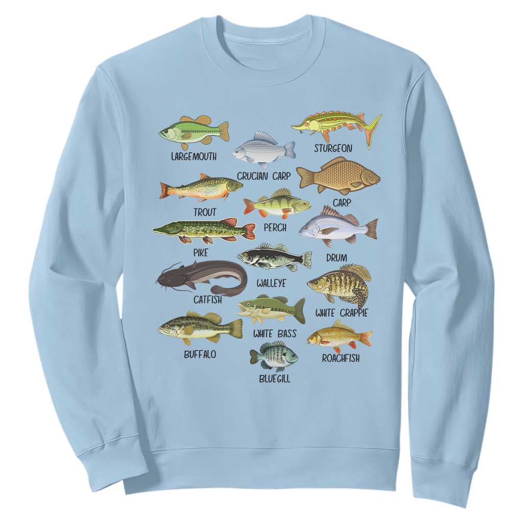 Freshwater Fish Species Sweatshirt Funny Fishing Types Fisherman Dad TS02 Light Blue Print Your Wear