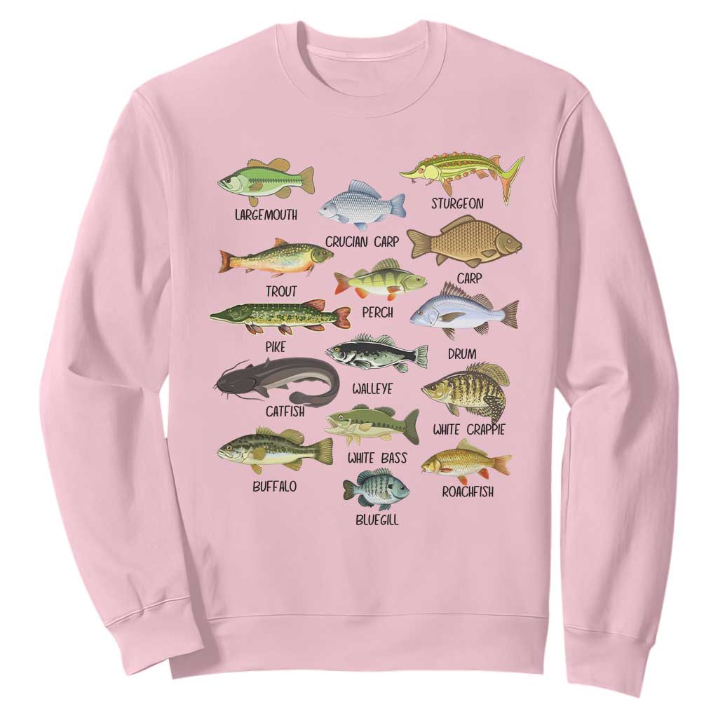 Freshwater Fish Species Sweatshirt Funny Fishing Types Fisherman Dad TS02 Light Pink Print Your Wear