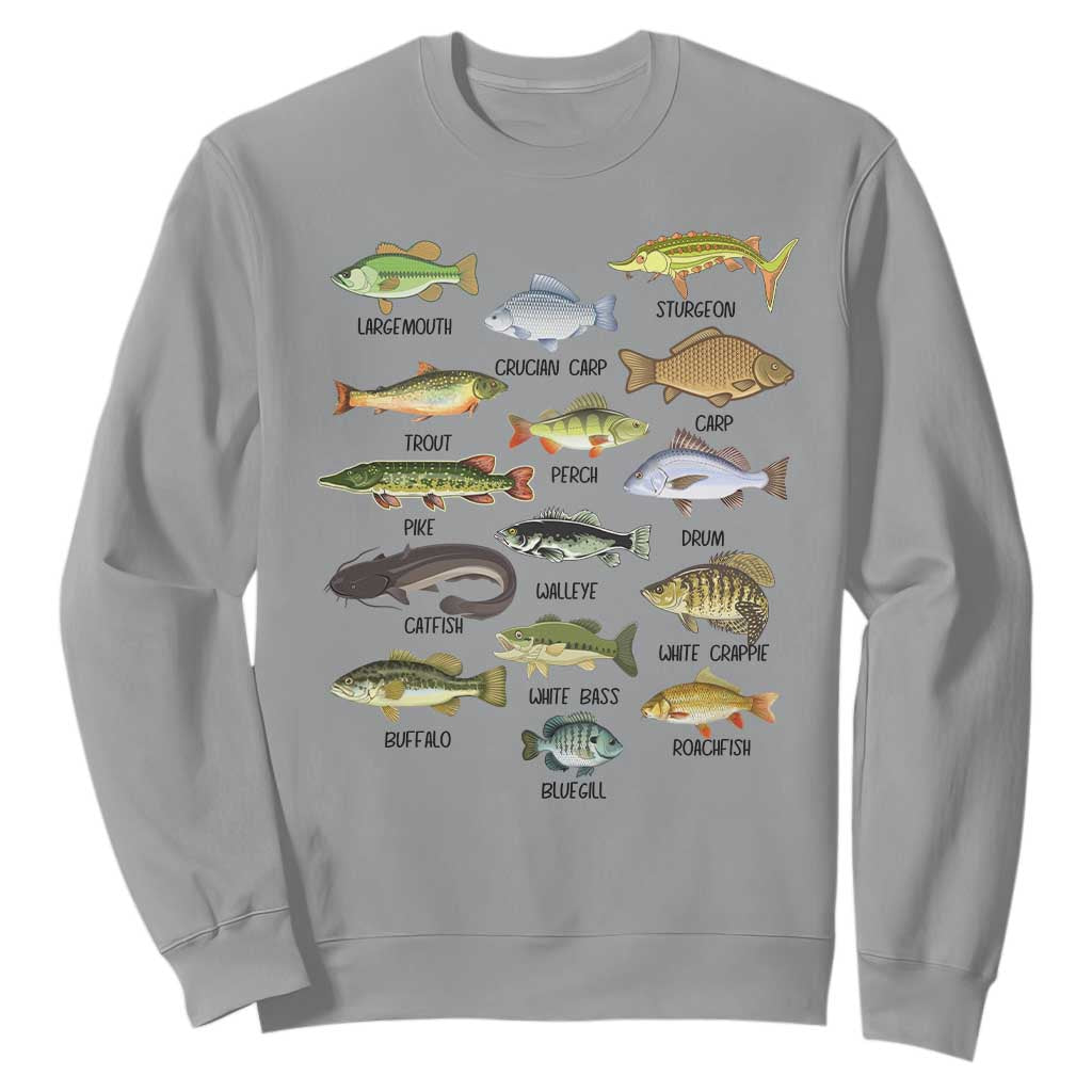 Freshwater Fish Species Sweatshirt Funny Fishing Types Fisherman Dad TS02 Sport Gray Print Your Wear