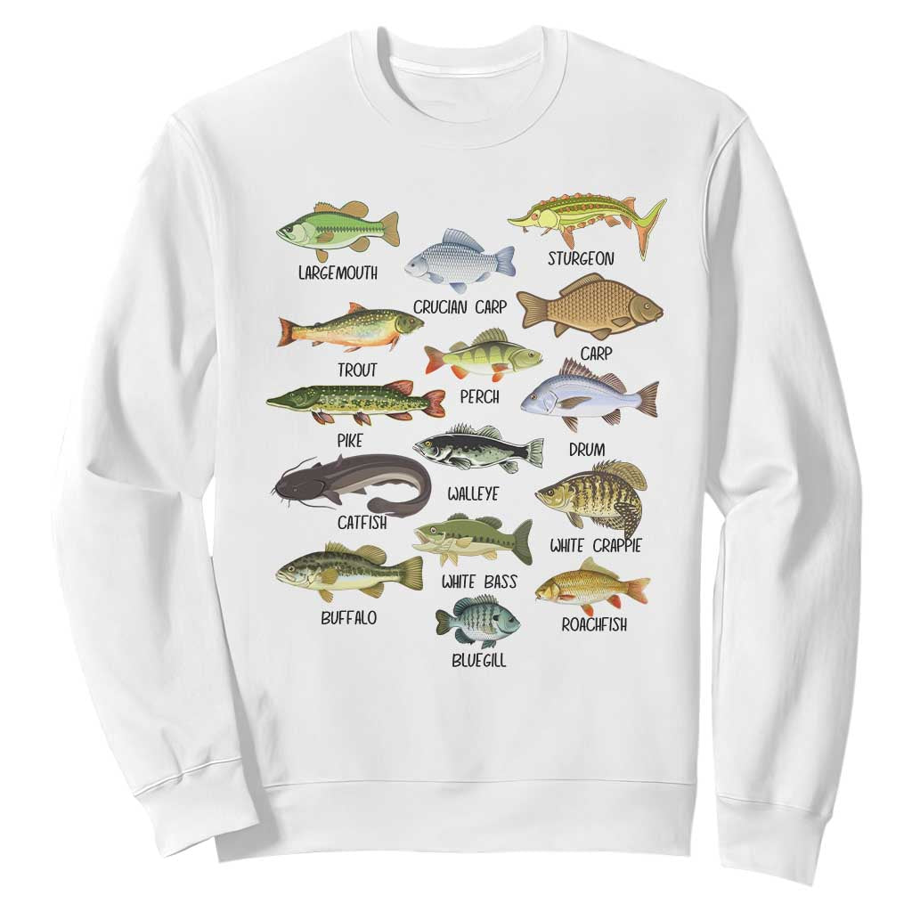 Freshwater Fish Species Sweatshirt Funny Fishing Types Fisherman Dad TS02 White Print Your Wear