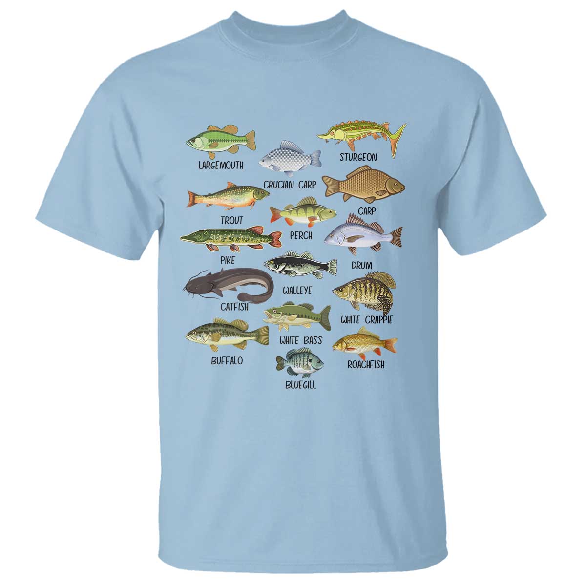 Freshwater Fish Species T Shirt Funny Fishing Types Fisherman Dad TS02 Light Blue Print Your Wear