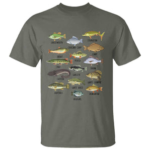 Freshwater Fish Species T Shirt Funny Fishing Types Fisherman Dad TS02 Military Green Print Your Wear