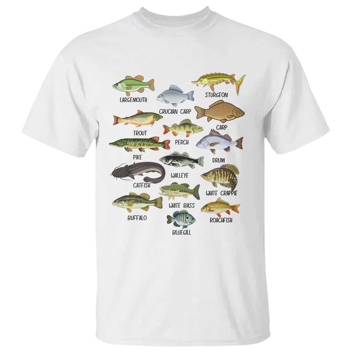 Freshwater Fish Species T Shirt Funny Fishing Types Fisherman Dad TS02 White Print Your Wear