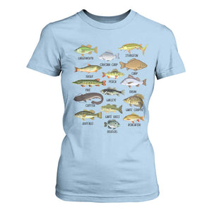 Freshwater Fish Species T Shirt For Women Funny Fishing Types Fisherman Dad TS02 Light Blue Print Your Wear