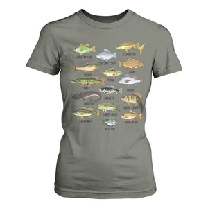 Freshwater Fish Species T Shirt For Women Funny Fishing Types Fisherman Dad TS02 Military Green Print Your Wear