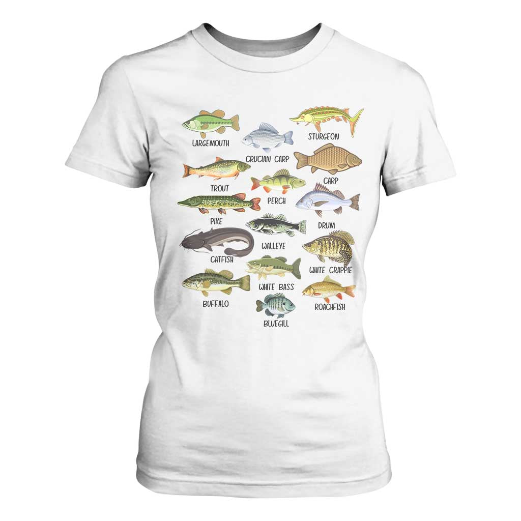 Freshwater Fish Species T Shirt For Women Funny Fishing Types Fisherman Dad TS02 White Print Your Wear