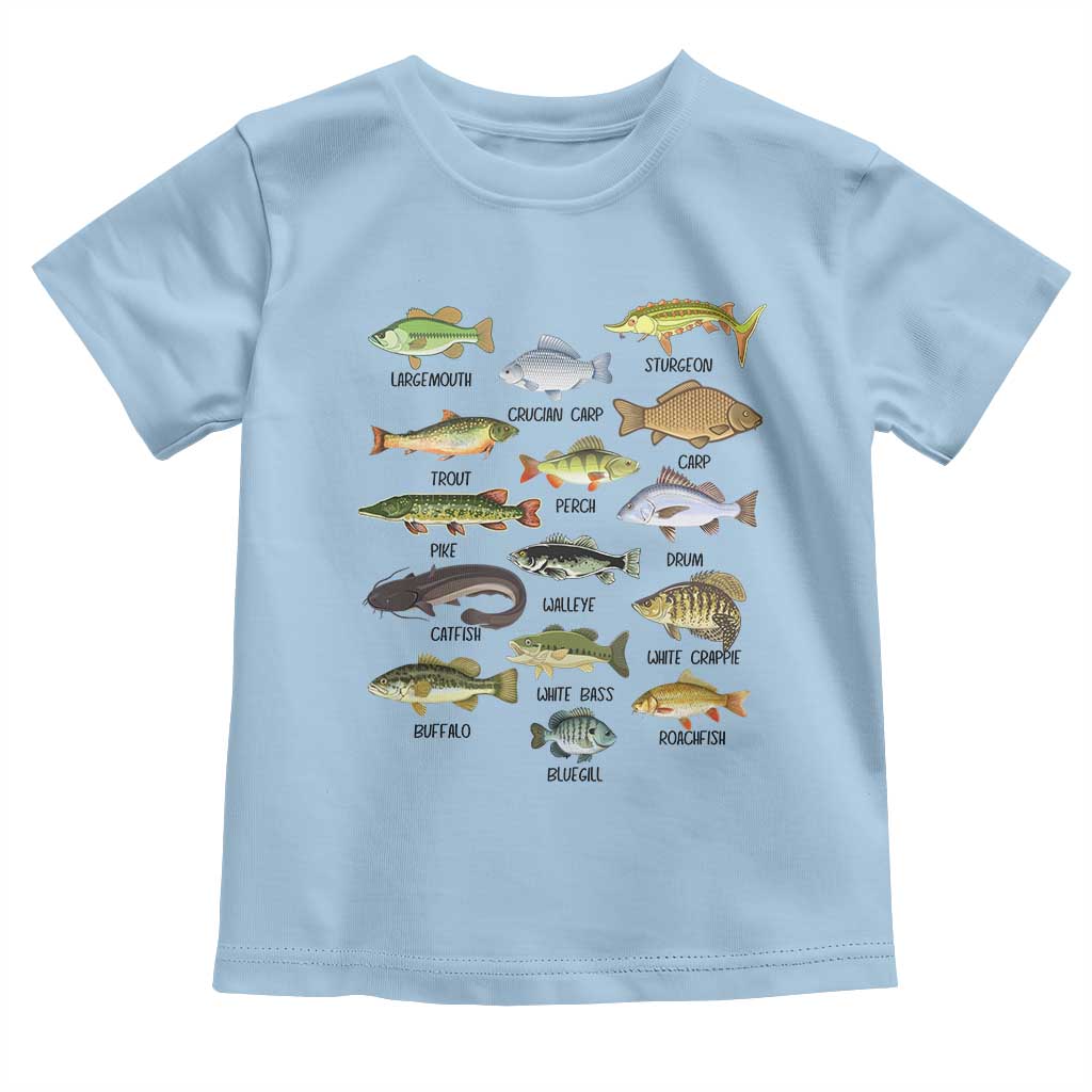 Freshwater Fish Species Toddler T Shirt Funny Fishing Types Fisherman Dad TS02 Light Blue Print Your Wear