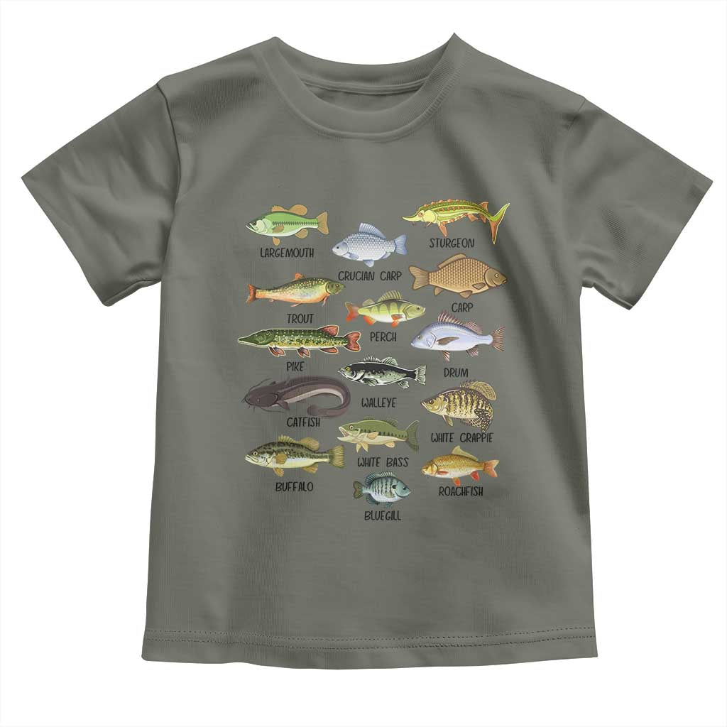 Freshwater Fish Species Toddler T Shirt Funny Fishing Types Fisherman Dad TS02 Military Green Print Your Wear