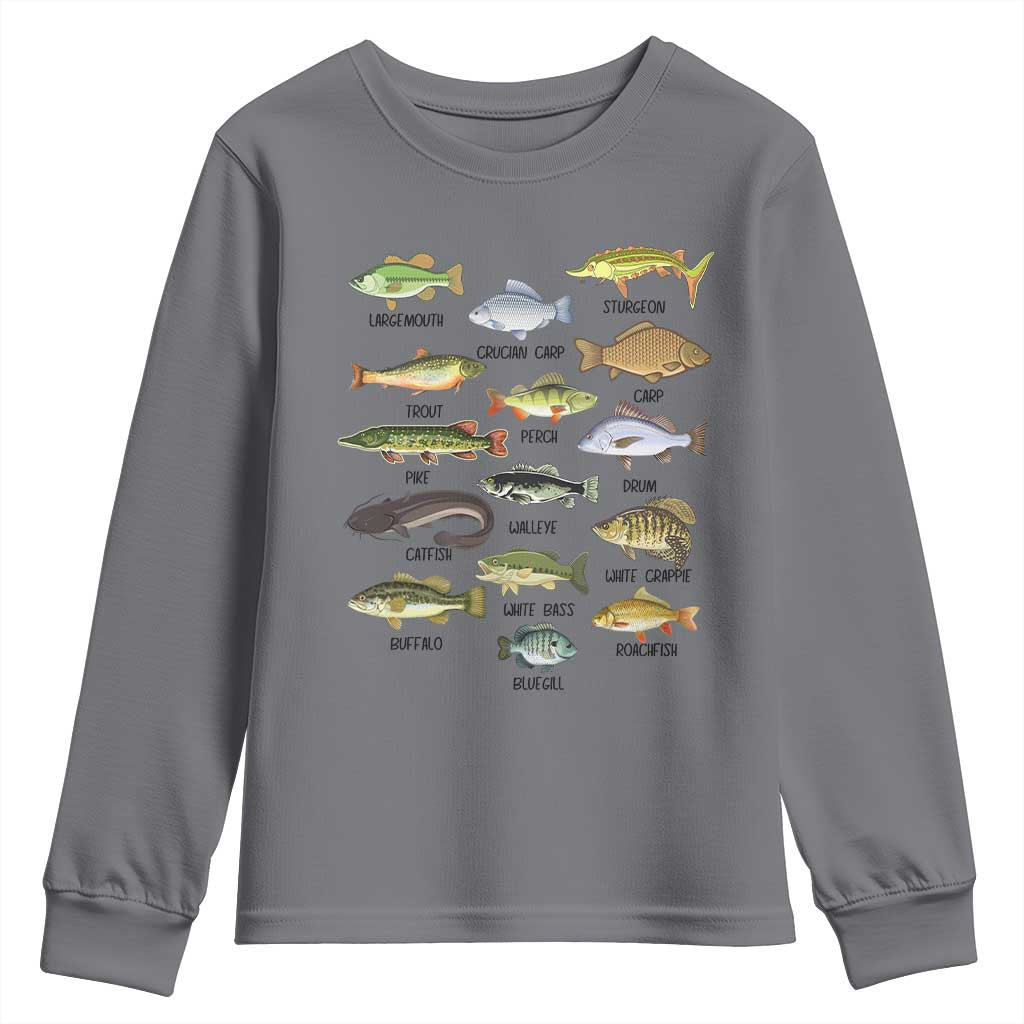 Freshwater Fish Species Youth Sweatshirt Funny Fishing Types Fisherman Dad TS02 Charcoal Print Your Wear