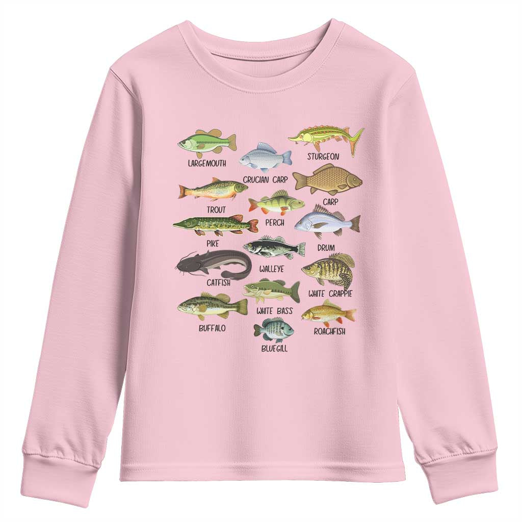 Freshwater Fish Species Youth Sweatshirt Funny Fishing Types Fisherman Dad TS02 Light Pink Print Your Wear
