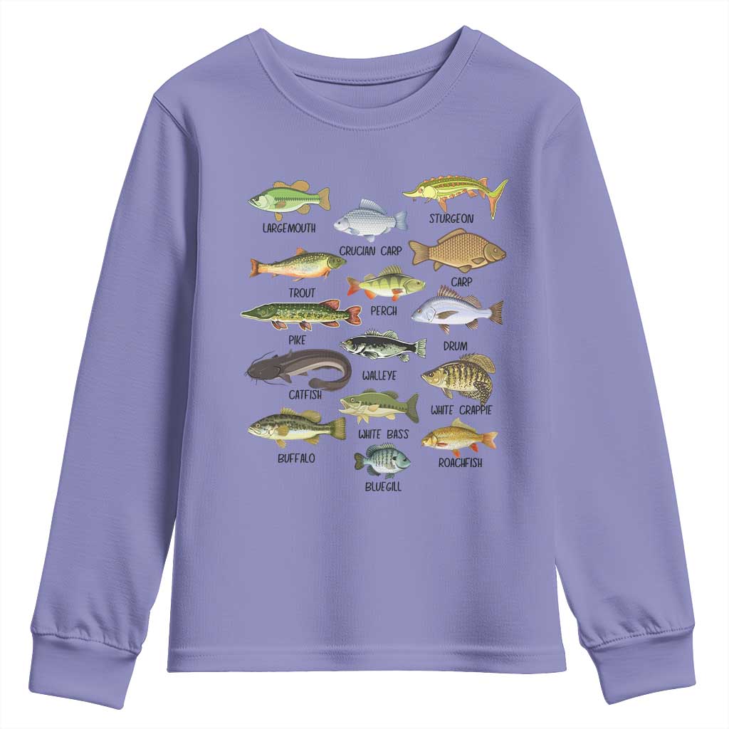 Freshwater Fish Species Youth Sweatshirt Funny Fishing Types Fisherman Dad TS02 Violet Print Your Wear