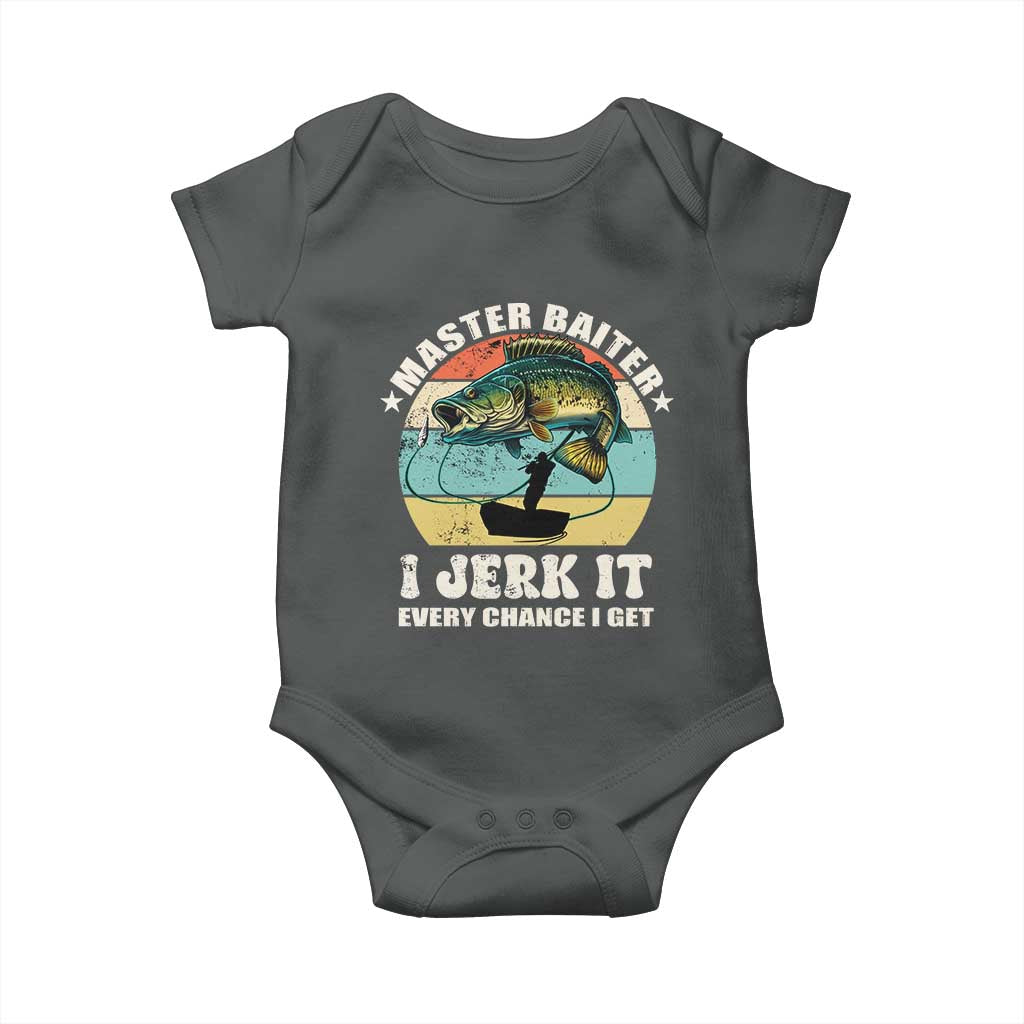 Funny Fishing Master-Baiter Baby Onesie Kayak Fishing Dad Grandpa Bass Fish Adult Humor TS02 Dark Heather Print Your Wear