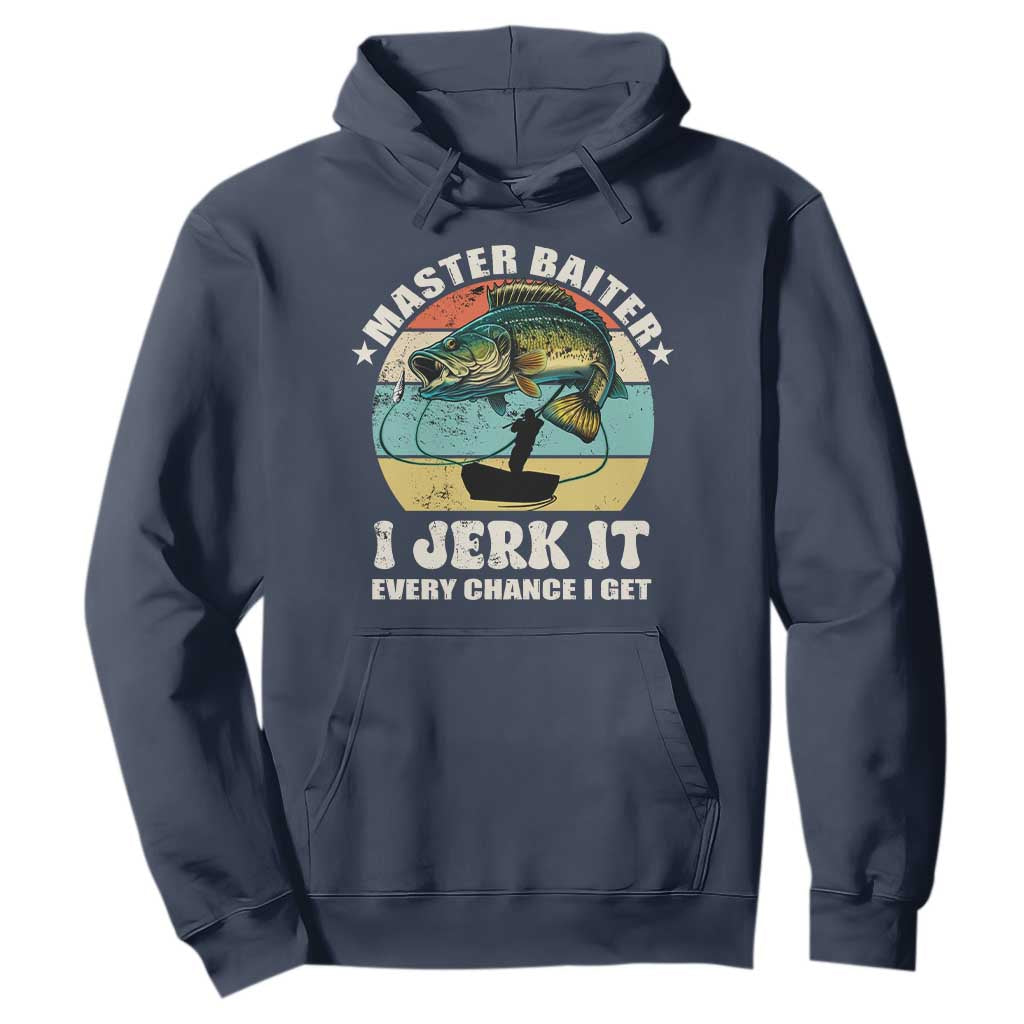 Funny Fishing Master-Baiter Hoodie Kayak Fishing Dad Grandpa Bass Fish Adult Humor TS02 Navy Print Your Wear