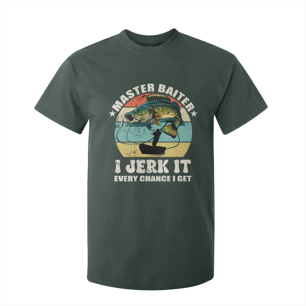 Funny Fishing Master-Baiter T Shirt For Kid Kayak Fishing Dad Grandpa Bass Fish Adult Humor TS02 Dark Forest Green Print Your Wear