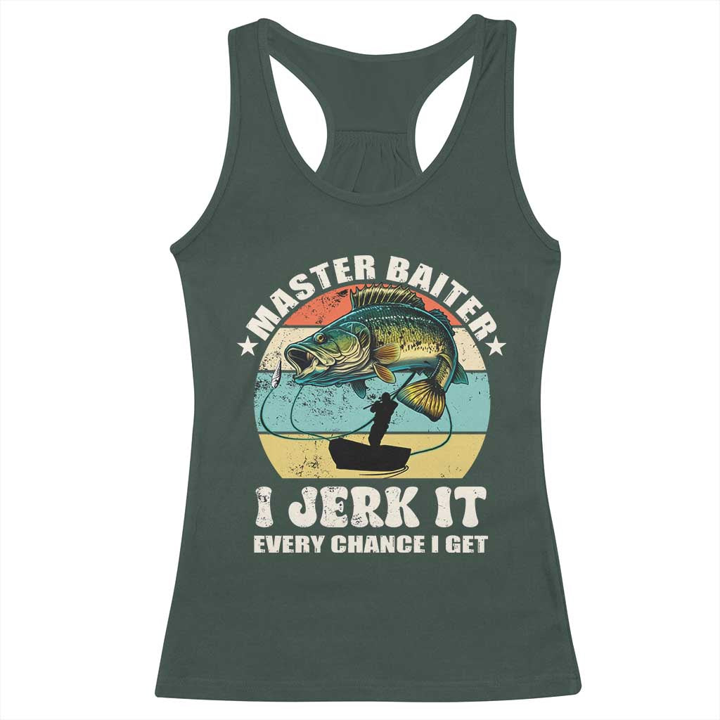 Funny Fishing Master-Baiter Racerback Tank Top Kayak Fishing Dad Grandpa Bass Fish Adult Humor TS02 Dark Forest Green Print Your Wear