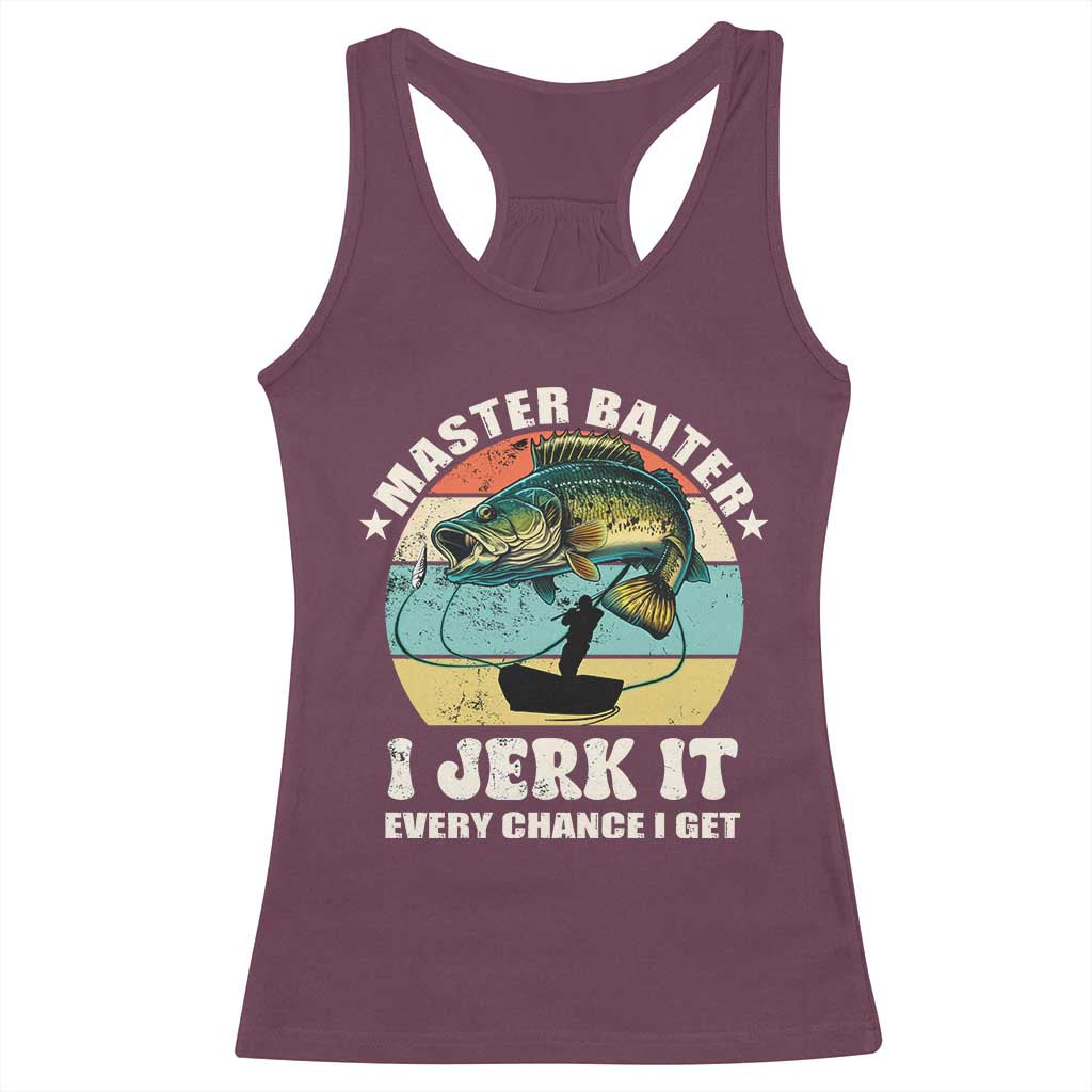 Funny Fishing Master-Baiter Racerback Tank Top Kayak Fishing Dad Grandpa Bass Fish Adult Humor TS02 Maroon Print Your Wear