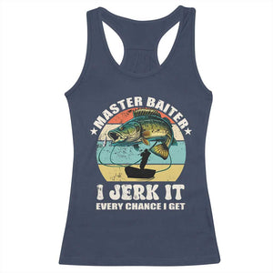 Funny Fishing Master-Baiter Racerback Tank Top Kayak Fishing Dad Grandpa Bass Fish Adult Humor TS02 Navy Print Your Wear