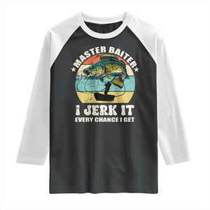 Funny Fishing Master-Baiter Raglan Shirt Kayak Fishing Dad Grandpa Bass Fish Adult Humor TS02 Black White Print Your Wear