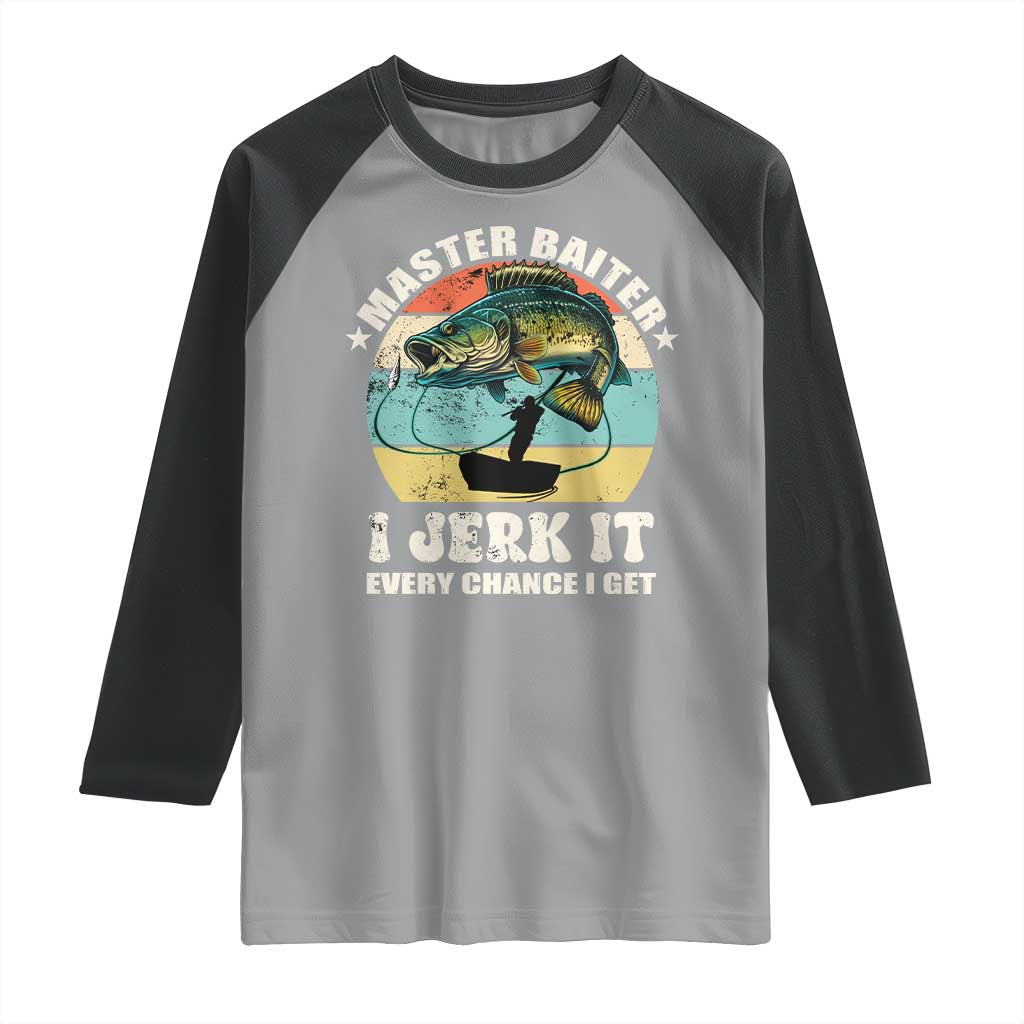 Funny Fishing Master-Baiter Raglan Shirt Kayak Fishing Dad Grandpa Bass Fish Adult Humor TS02 Sport Gray Black Print Your Wear