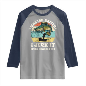 Funny Fishing Master-Baiter Raglan Shirt Kayak Fishing Dad Grandpa Bass Fish Adult Humor TS02 Sport Gray Navy Print Your Wear