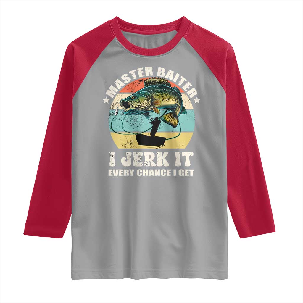 Funny Fishing Master-Baiter Raglan Shirt Kayak Fishing Dad Grandpa Bass Fish Adult Humor TS02 Sport Gray Red Print Your Wear