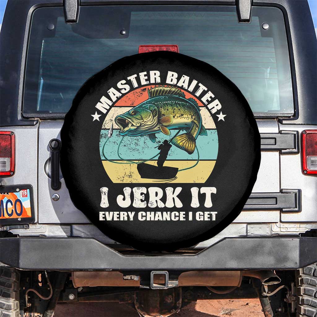 Funny Fishing Master-Baiter Spare Tire Cover Kayak Fishing Dad Grandpa Bass Fish Adult Humor TS02 No hole Black Print Your Wear