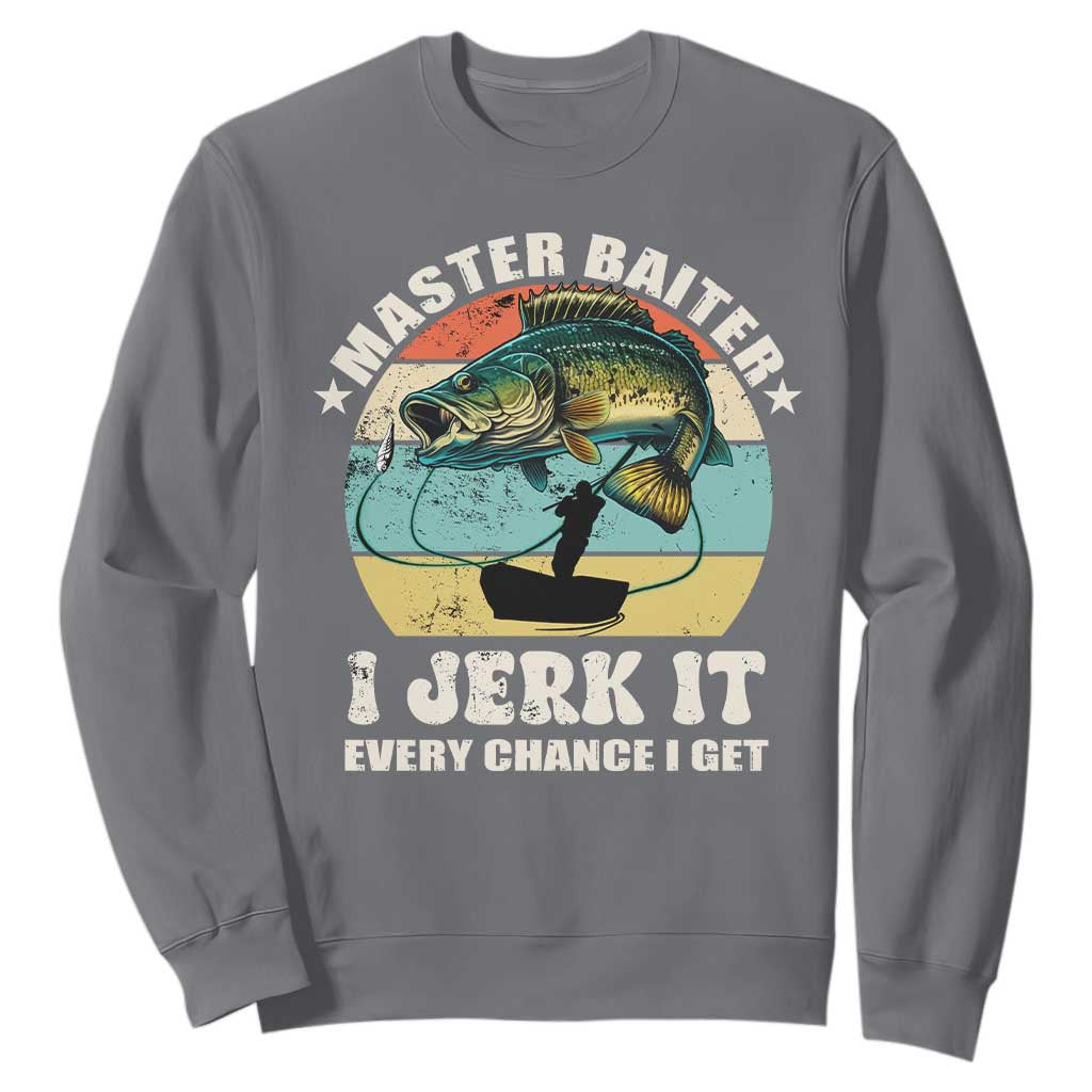 Funny Fishing Master-Baiter Sweatshirt Kayak Fishing Dad Grandpa Bass Fish Adult Humor TS02 Charcoal Print Your Wear