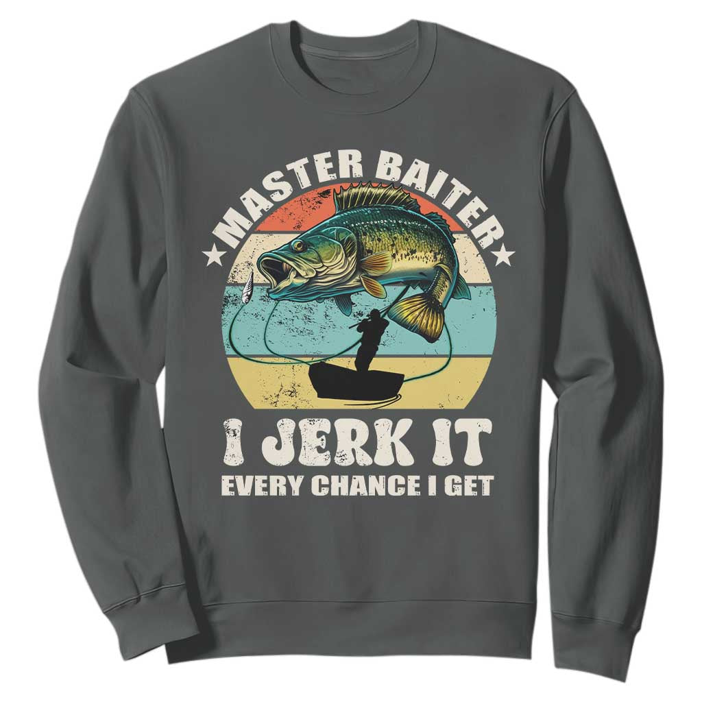 Funny Fishing Master-Baiter Sweatshirt Kayak Fishing Dad Grandpa Bass Fish Adult Humor TS02 S Dark Heather Print Your Wear