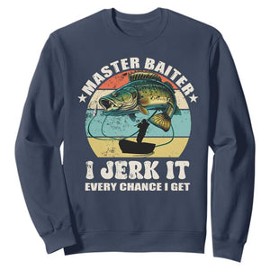 Funny Fishing Master-Baiter Sweatshirt Kayak Fishing Dad Grandpa Bass Fish Adult Humor TS02 Navy Print Your Wear