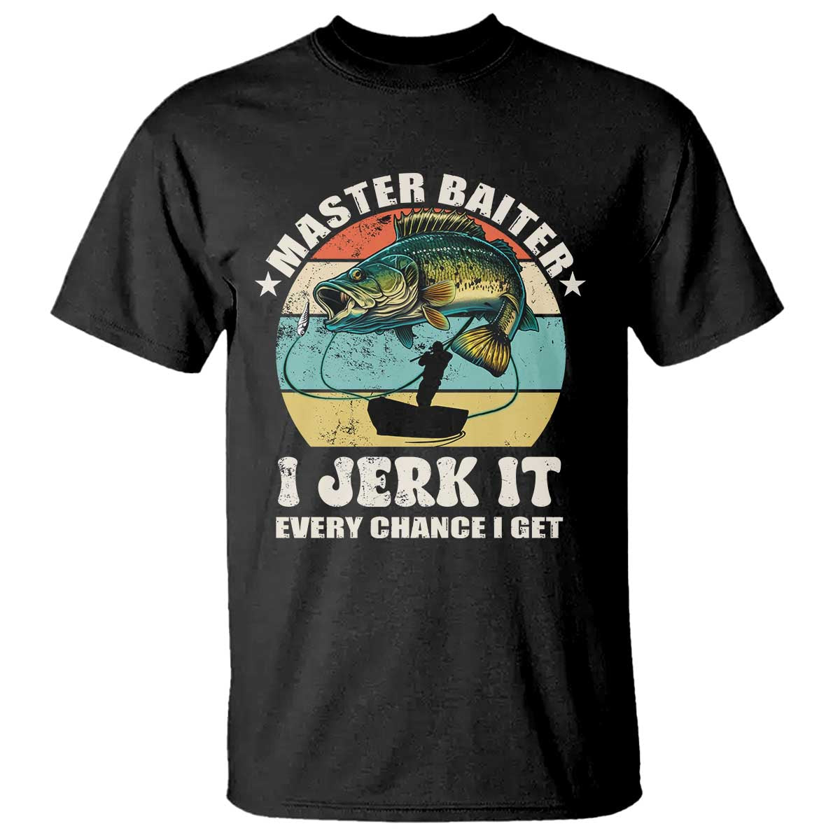 Funny Fishing Master-Baiter T Shirt Kayak Fishing Dad Grandpa Bass Fish Adult Humor TS02 Black Print Your Wear