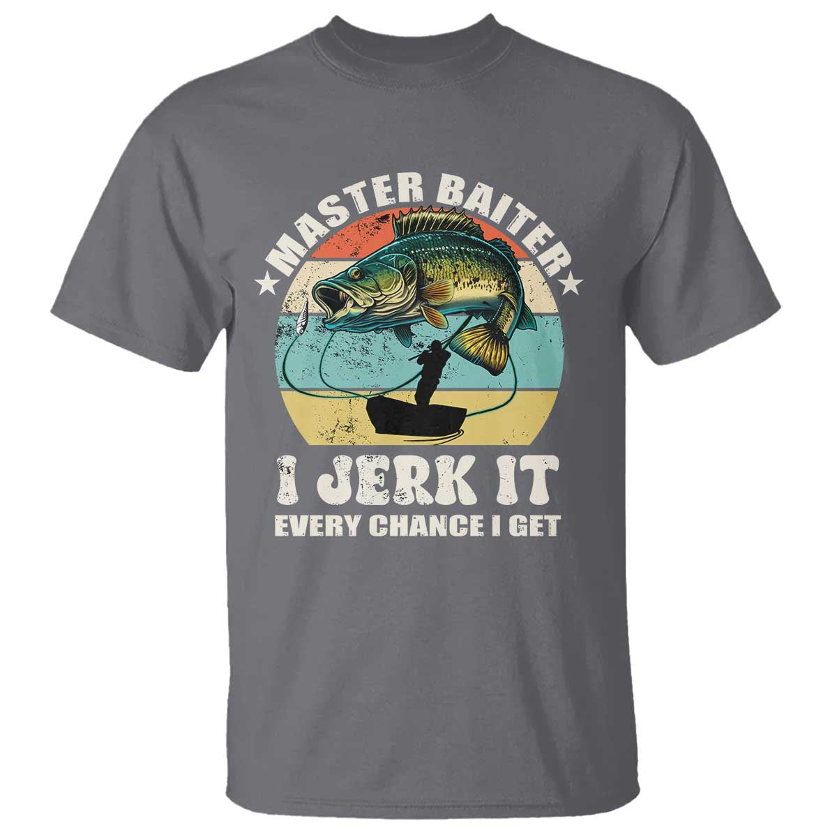 Funny Fishing Master-Baiter T Shirt Kayak Fishing Dad Grandpa Bass Fish Adult Humor TS02 Charcoal Print Your Wear