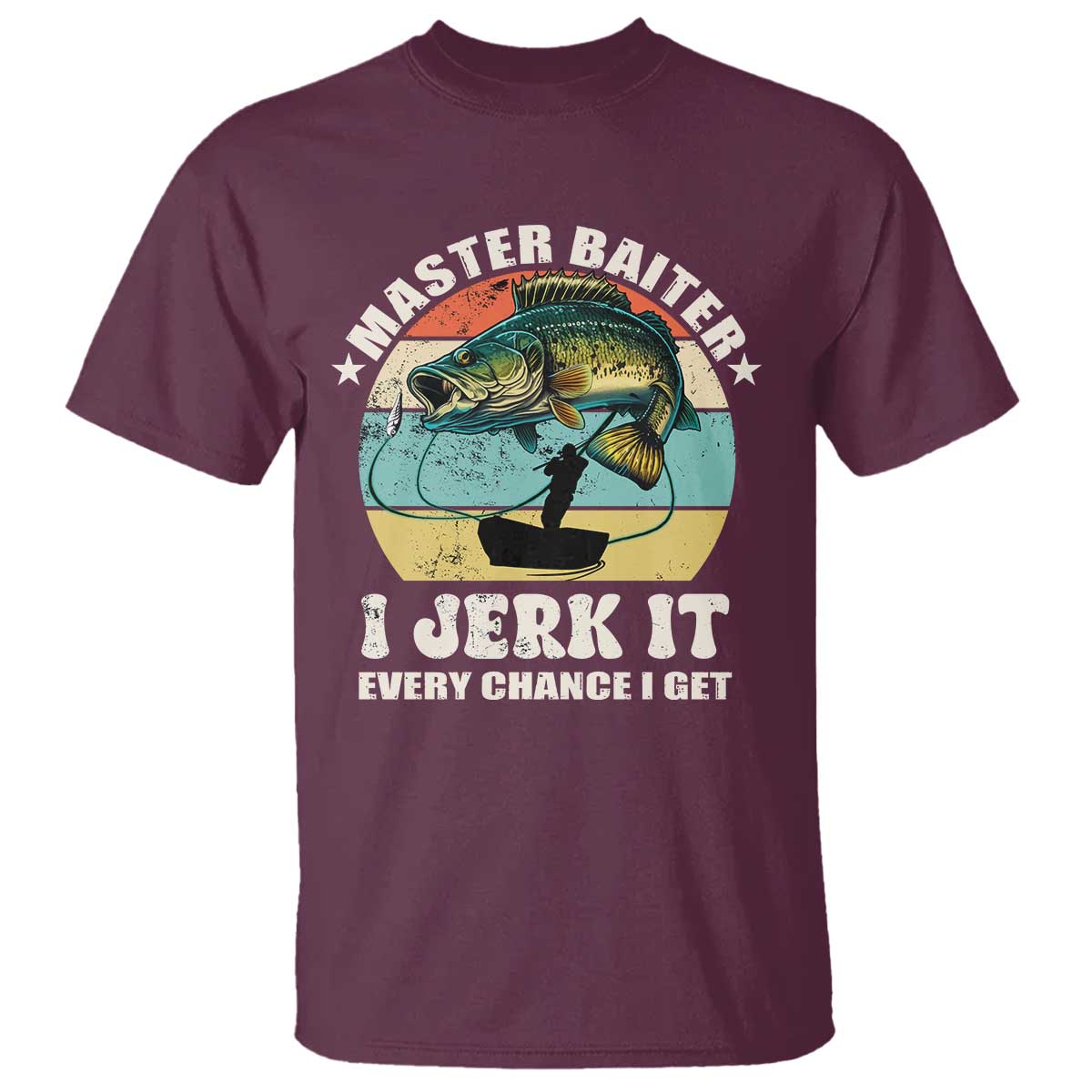 Funny Fishing Master-Baiter T Shirt Kayak Fishing Dad Grandpa Bass Fish Adult Humor TS02 Maroon Print Your Wear