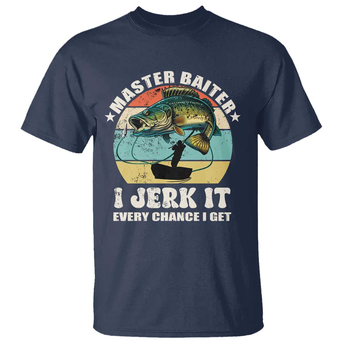 Funny Fishing Master-Baiter T Shirt Kayak Fishing Dad Grandpa Bass Fish Adult Humor TS02 Navy Print Your Wear