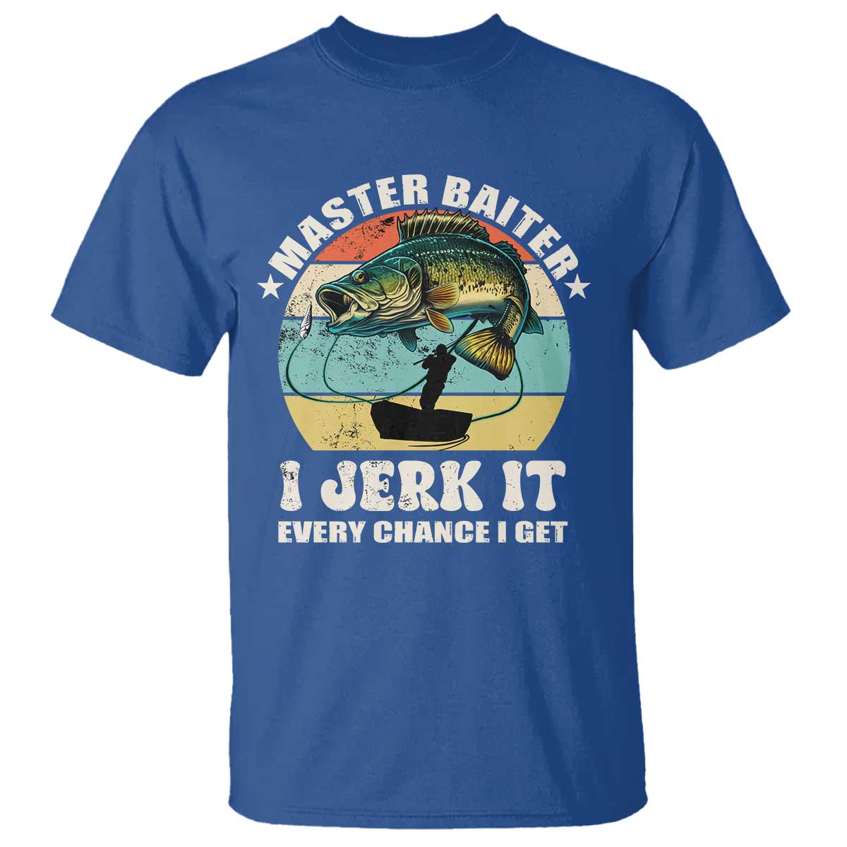 Funny Fishing Master-Baiter T Shirt Kayak Fishing Dad Grandpa Bass Fish Adult Humor TS02 Royal Blue Print Your Wear
