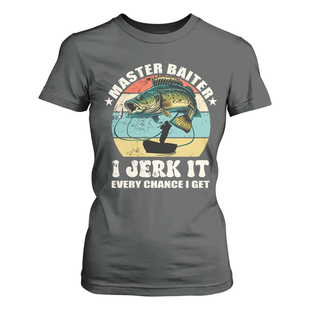 Funny Fishing Master-Baiter T Shirt For Women Kayak Fishing Dad Grandpa Bass Fish Adult Humor TS02 Dark Heather Print Your Wear