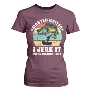 Funny Fishing Master-Baiter T Shirt For Women Kayak Fishing Dad Grandpa Bass Fish Adult Humor TS02 Maroon Print Your Wear